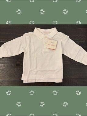 NWT ✨ Hanna Andersson Organic Cotton Long-Sleeve Polo- White (18-24 months) 80cm